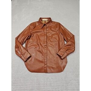 Choosy Shirt Womens 2 Faux Leather Camel Color Snap Front